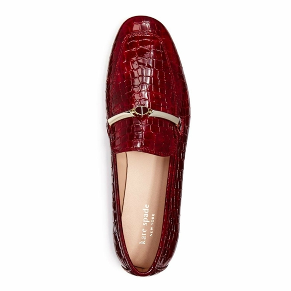 Kate Spade Women's Lana Rich Wine Red Crocodile-embossed Leather Loafers 8.5M - Picture 1 of 11
